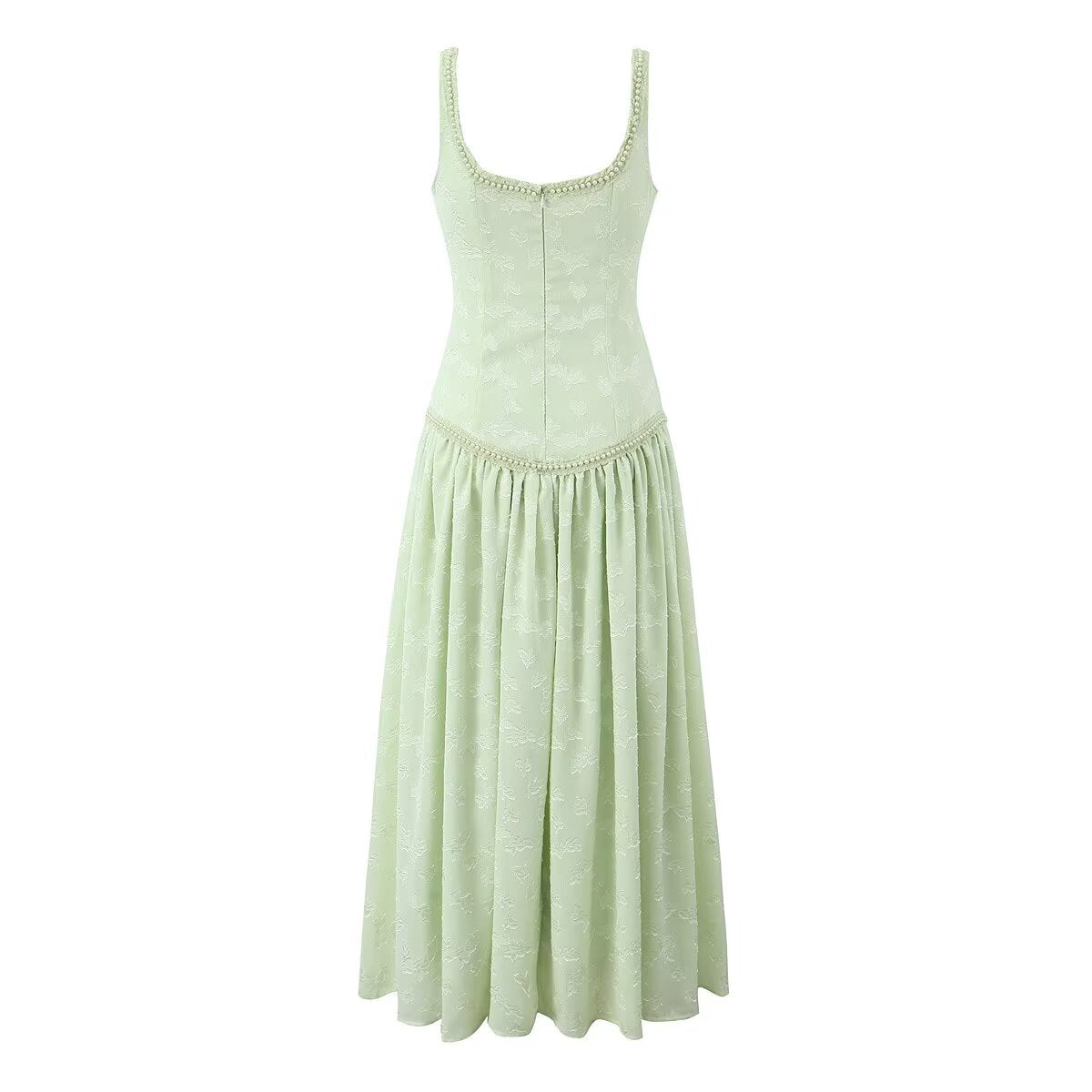 Design Pearl Decorative Jacquard Sexy Split Maxi Dress Women Seaside Vacation Sling Dress
