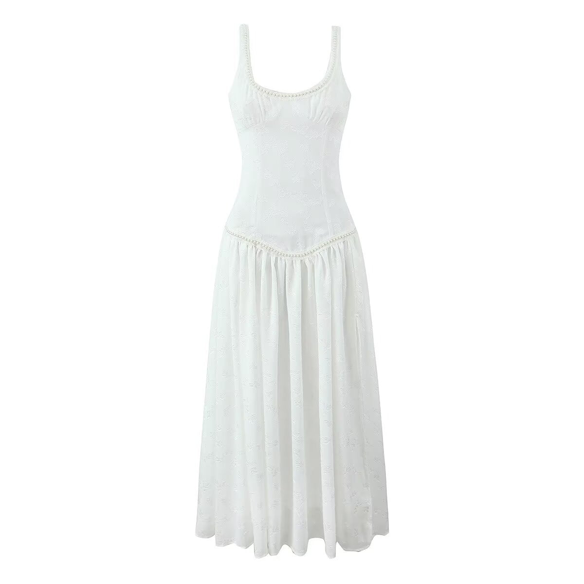 Design Pearl Decorative Jacquard Sexy Split Maxi Dress Women Seaside Vacation Sling Dress