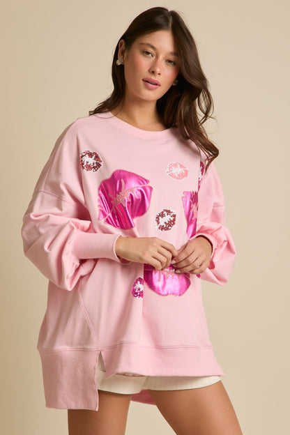 Autumn Winter Women Clothing Valentine Day Sequined Kiss Top Sweet Sweatshirt Women