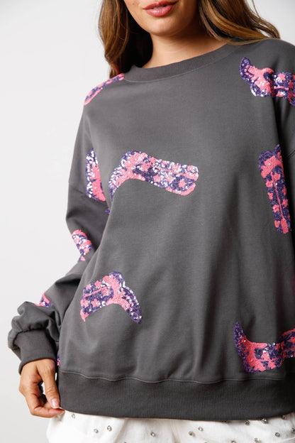 Spring Women Clothing Valentine Day Sequined Long Sleeved Sweatshirt Sweet Fresh Top Women