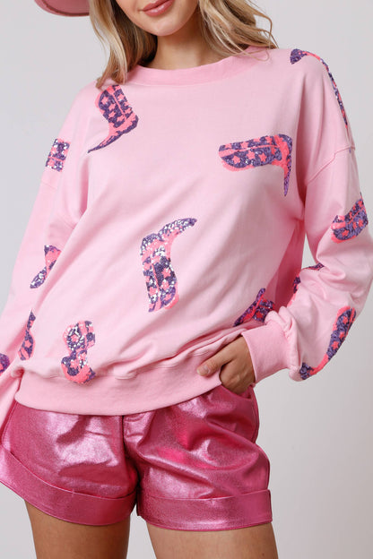 Spring Women Clothing Valentine Day Sequined Long Sleeved Sweatshirt Sweet Fresh Top Women