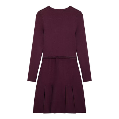 Women Clothing Long Sleeves Crew Neck Casual Plain Stitch Dress