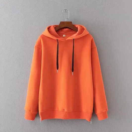 Autumn Women Clothing Solid Color Loose Casual Zipper Sweatshirt