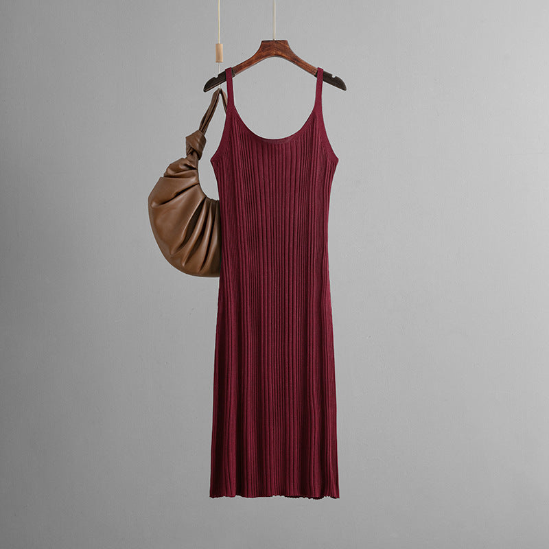 Sexy Slim Fit Slimming Waist Trimming Knitted Dress Summer Simple Solid Color Cami Dress