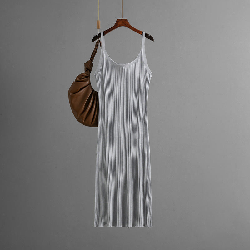 Sexy Slim Fit Slimming Waist Trimming Knitted Dress Summer Simple Solid Color Cami Dress