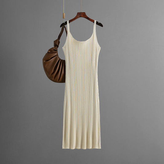 Sexy Slim Fit Slimming Waist Trimming Knitted Dress Summer Simple Solid Color Cami Dress
