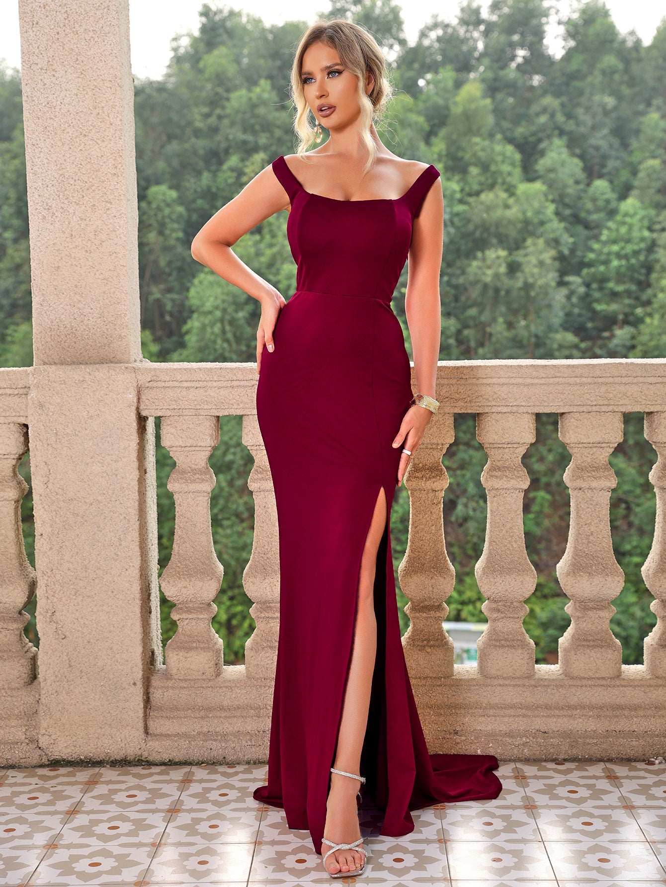Sexy Solid Color Tied Backless Slit Camisole Gown Maxi Dress