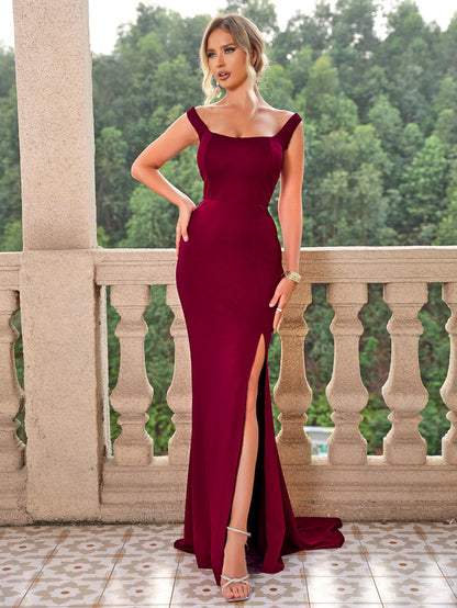Sexy Solid Color Tied Backless Slit Camisole Gown Maxi Dress