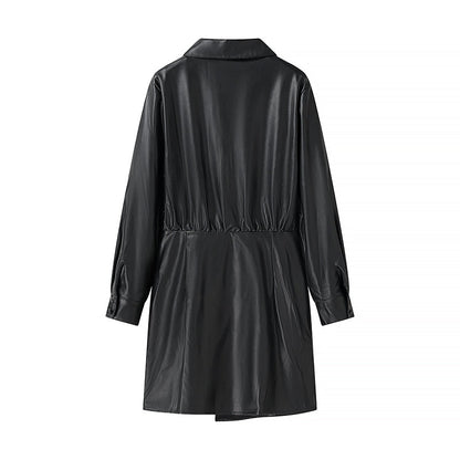 Winter Women Clothing Simple V neck Long Sleeve Irregular Asymmetric Dress