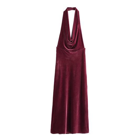 Spring Lightly Mature Sexy Backless Slim Fit Figure Flattering Hanging Collar Dress
