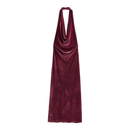 Spring Lightly Mature Sexy Backless Slim Fit Figure Flattering Hanging Collar Dress