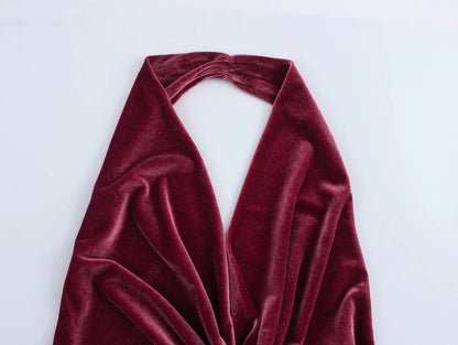 Spring Lightly Mature Sexy Backless Slim Fit Figure Flattering Hanging Collar Dress