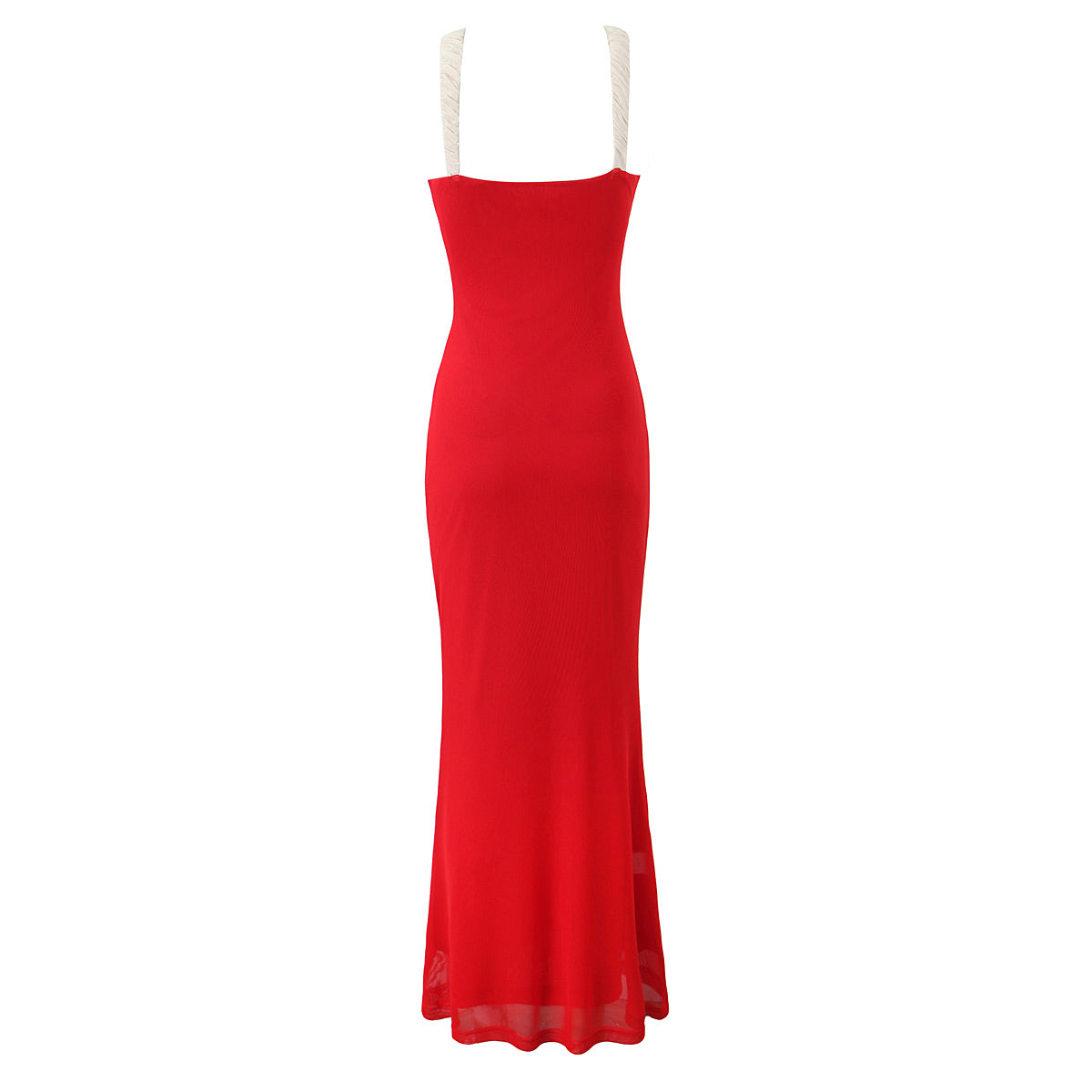 Floral Decorative Party Fishtail Dress Sexy Slim Stretch Mesh Camisole Maxi Dress