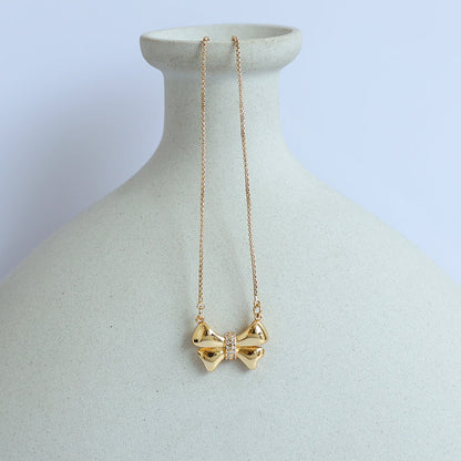 Sweet Zircon Three-dimensional Bow Necklace