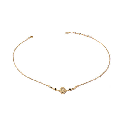 Vintage Portrait Embossed Black Zircon Necklace