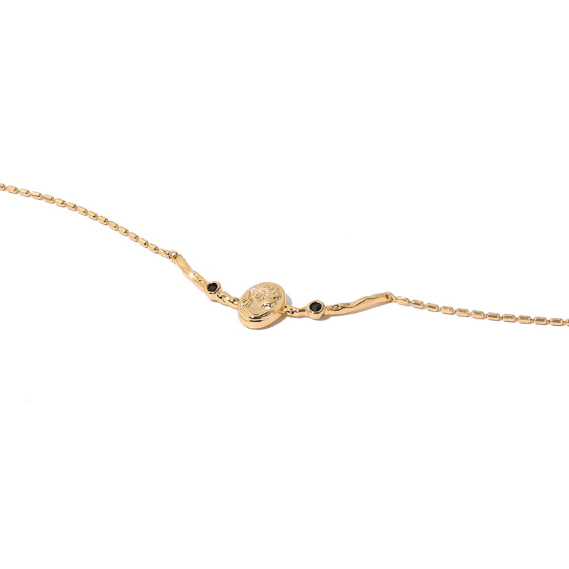 Vintage Portrait Embossed Black Zircon Necklace