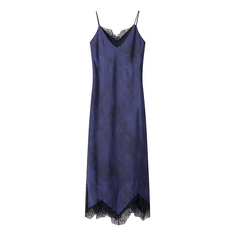 Women Clothing Early Spring French Slim V neck Lace Stitching Underwear Strap Dress