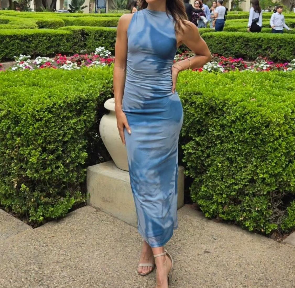 Women Clothing Early Spring Sexy Mesh Floral Print Sleeveless Pleated Slim Fit Dress