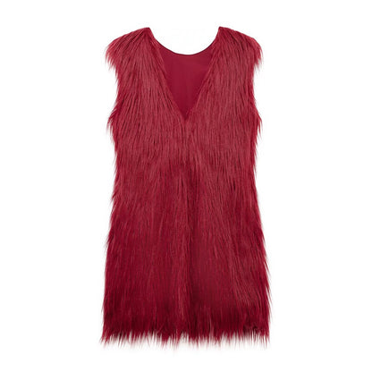 Winter Women Clothing Sleeveless Artificial Fur Effect Dress