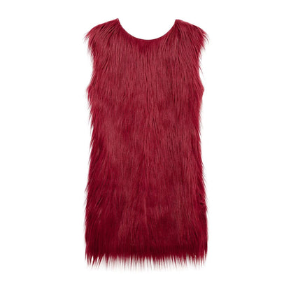 Winter Women Clothing Sleeveless Artificial Fur Effect Dress
