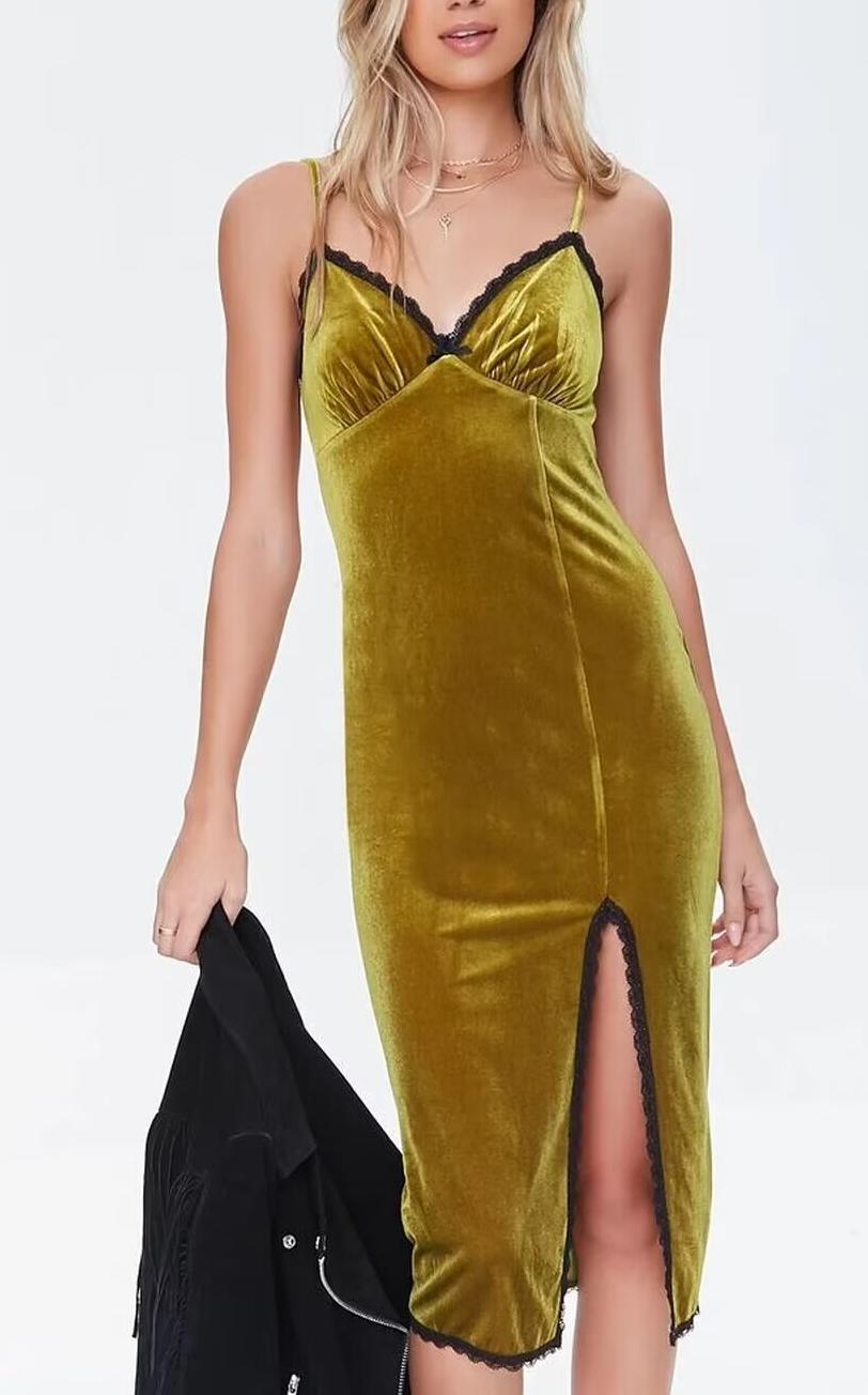 Spring Summer Women Clothing Fashionable Elegant Sexy Slim Fit Slimming Velvet Spaghetti Straps Dress