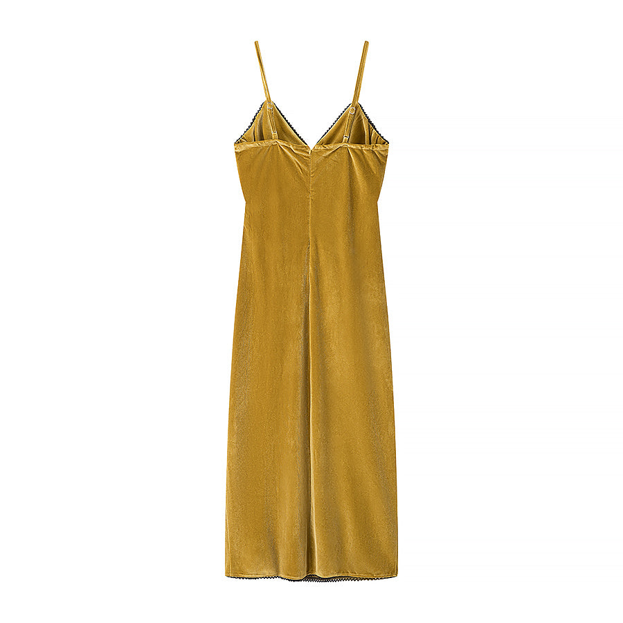 Spring Summer Women Clothing Fashionable Elegant Sexy Slim Fit Slimming Velvet Spaghetti Straps Dress