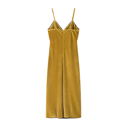 Spring Summer Women Clothing Fashionable Elegant Sexy Slim Fit Slimming Velvet Spaghetti Straps Dress