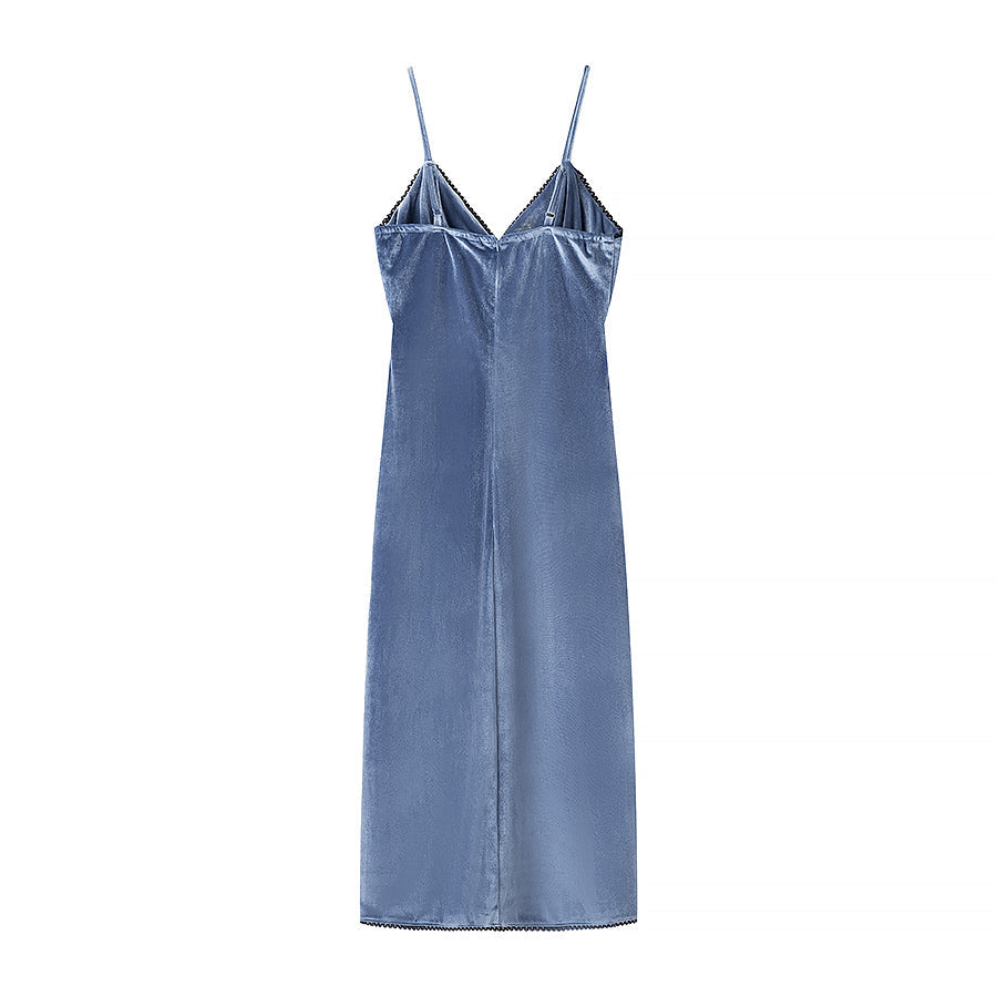 Spring Summer Women Clothing Fashionable Elegant Sexy Slim Fit Slimming Velvet Spaghetti Straps Dress