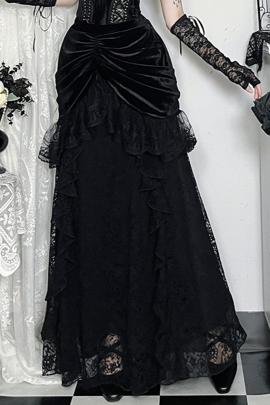 Velvet Lace Gothic Midi Skirt