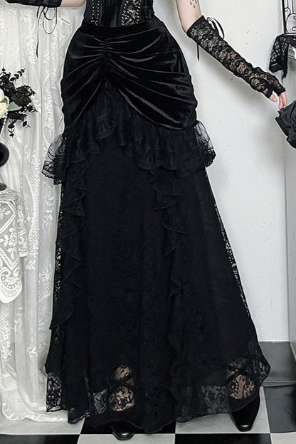 Velvet Lace Gothic Midi Skirt