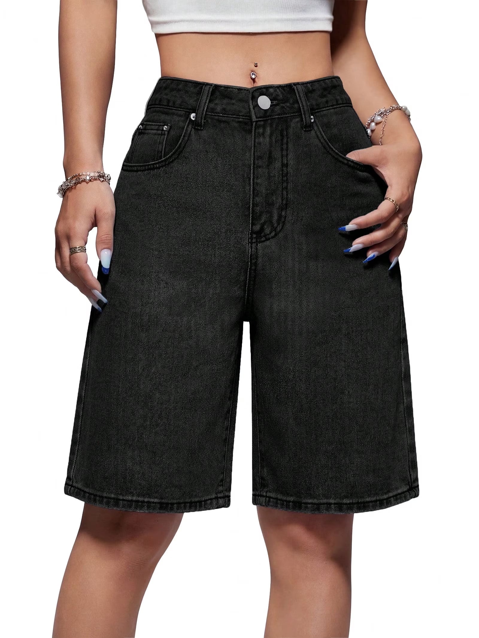 Women's Denim Shorts Mid-Low Waist Jean