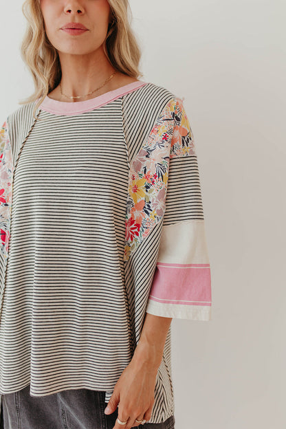 Autumn Women Clothing Color Matching Printed Top Casual Loose 3/4 Sleeve Sweater Women