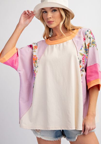 Autumn Women Clothing Color Matching Printed Top Casual Loose 3/4 Sleeve Sweater Women