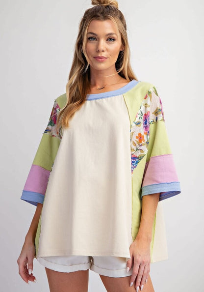 Autumn Women Clothing Color Matching Printed Top Casual Loose 3/4 Sleeve Sweater Women