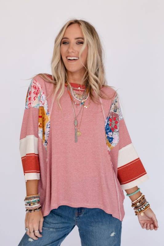Autumn Women Clothing Color Matching Printed Top Casual Loose 3/4 Sleeve Sweater Women
