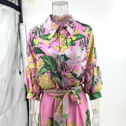 Women Printing Elegant Young Long Sleeve Skirt Two Piece Set