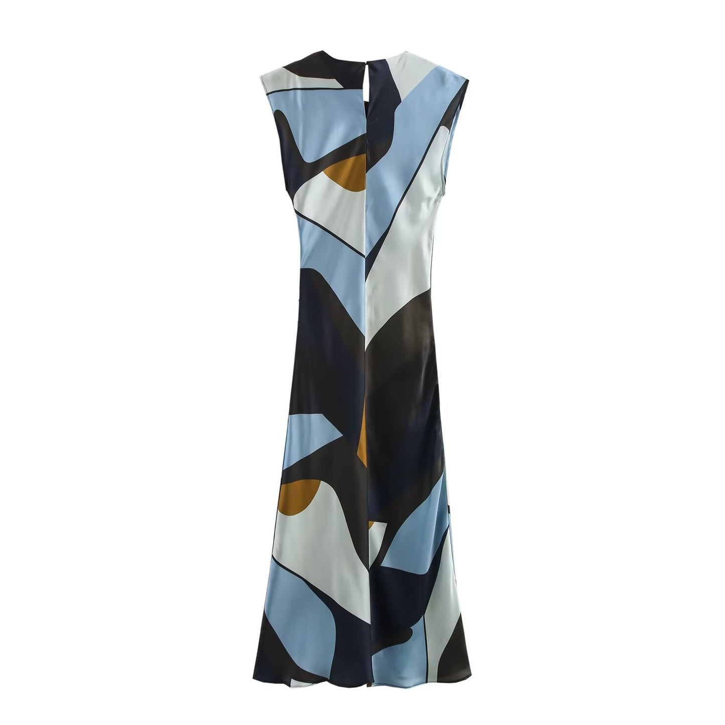 Spring Women Clothing Slim Silk Satin Texture Printing Dress