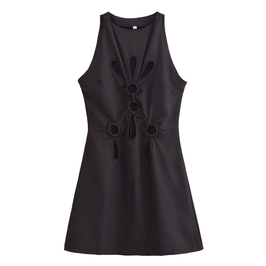 Women Sexy Cutout Sleeveless round Neck Graceful Vest Dress