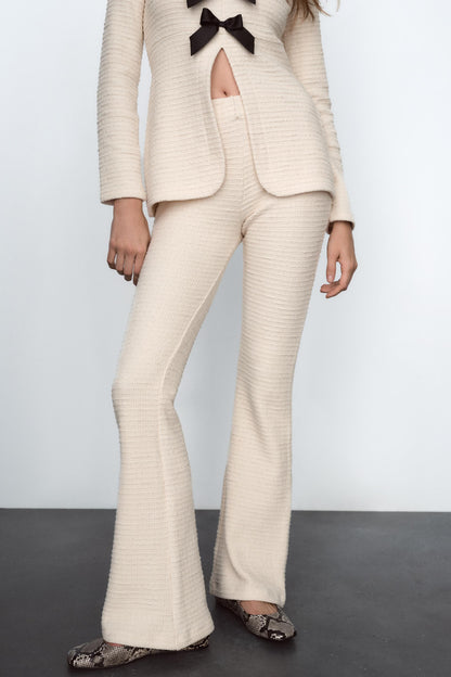 Spring Summer Women Clothing Bowknot Long Sleeved Top Bell Bottom Pants
