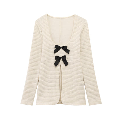 Spring Summer Women Clothing Bowknot Long Sleeved Top Bell Bottom Pants