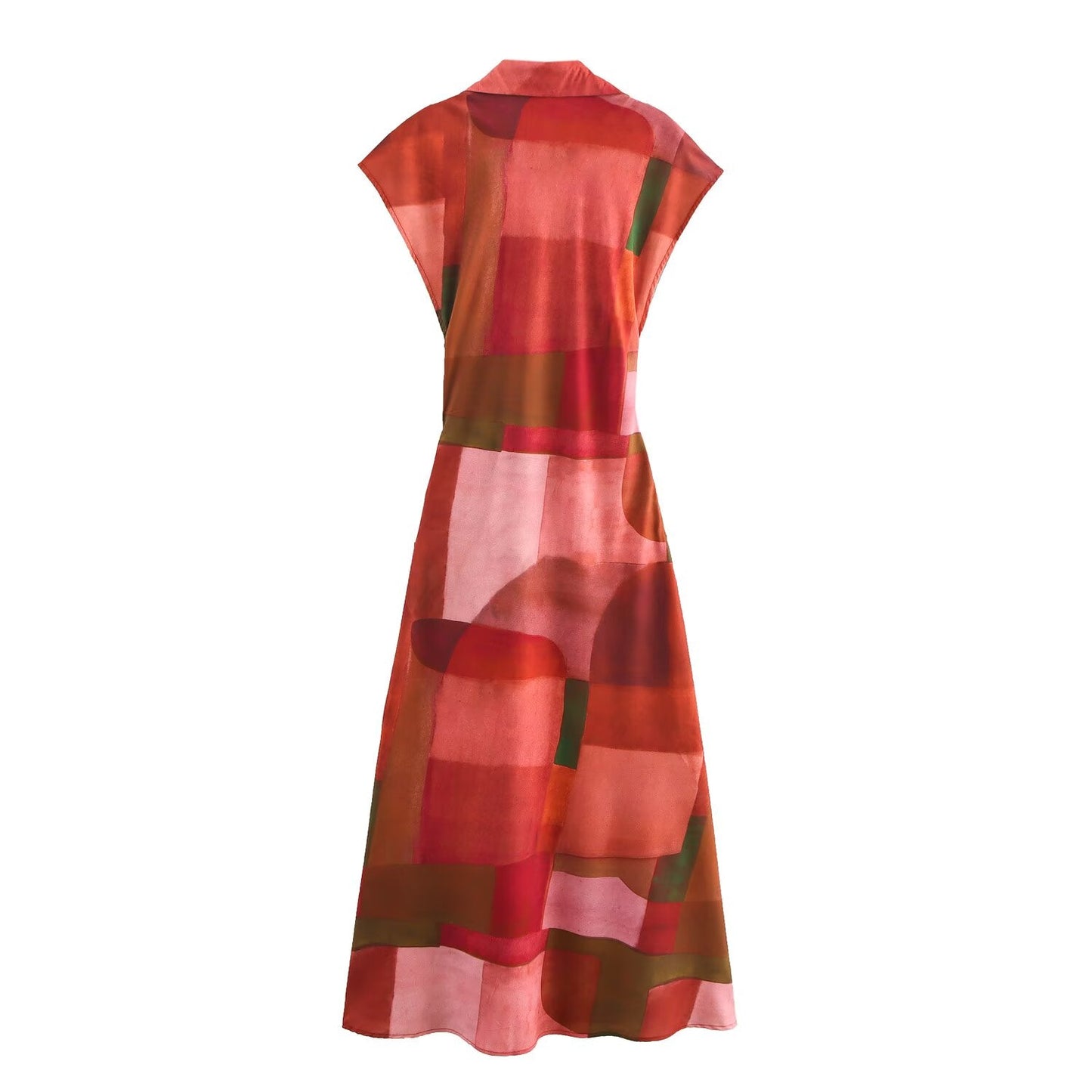 Spring Women Clothing Geometric Abstract Printed Silk Satin Texture Dress