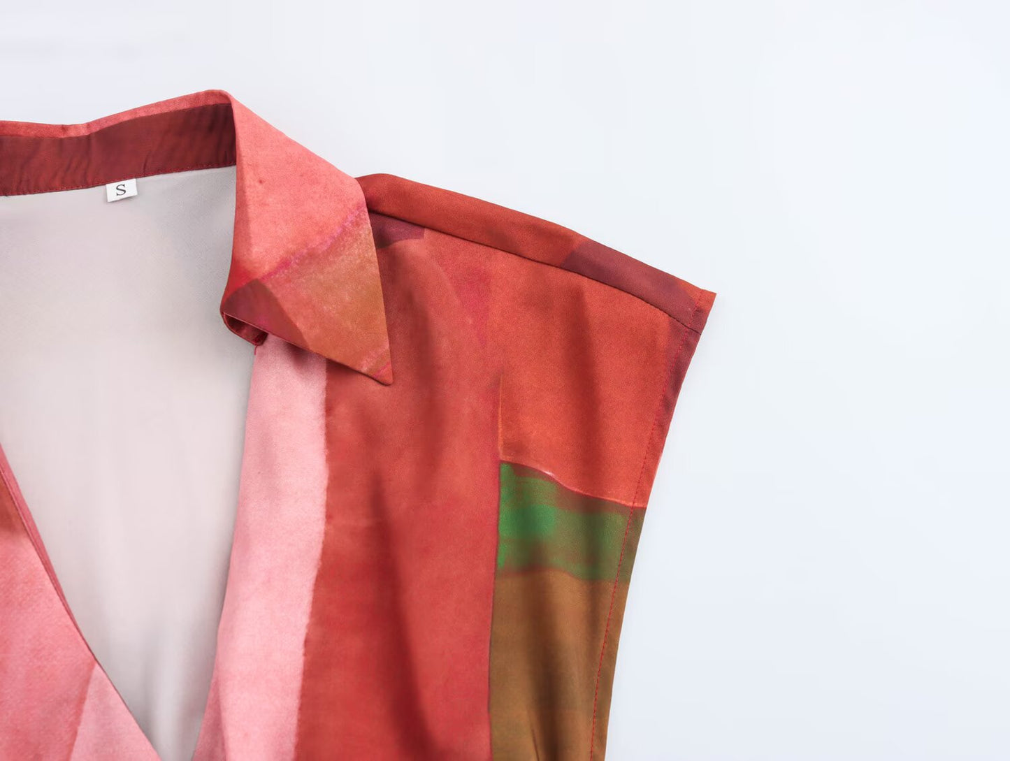 Spring Women Clothing Geometric Abstract Printed Silk Satin Texture Dress