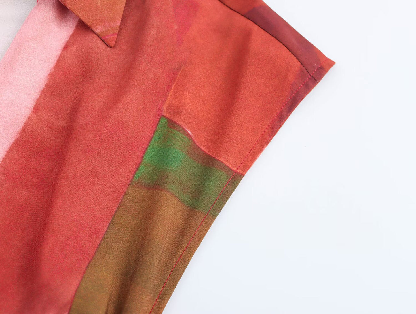 Spring Women Clothing Geometric Abstract Printed Silk Satin Texture Dress