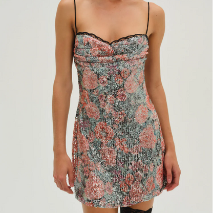 Sexy Rose Sequin Sling Dress Women Summer Girls Slim Fit Hip Wrapped Short Dress