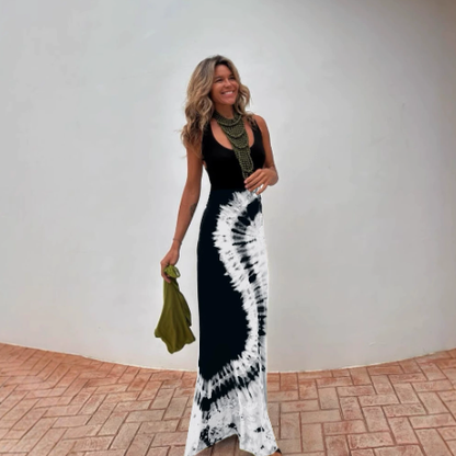 Summer Sexy Women Wear Printing Positioning Sling Backless Cross Dress