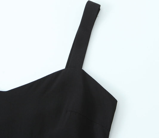 Spring Retro V neck Suspender Sleeveless Dress French Special Interest Design High Waist with Belt Slim Fit A line Dress