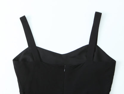 Spring Retro V neck Suspender Sleeveless Dress French Special Interest Design High Waist with Belt Slim Fit A line Dress