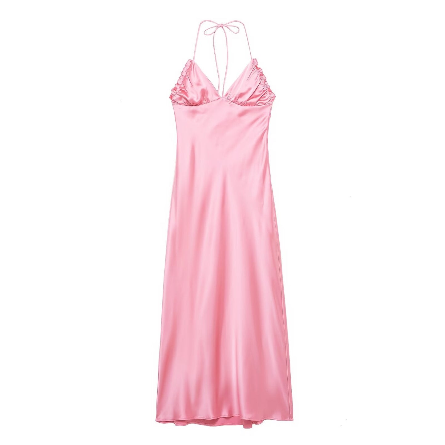 Spring Summer Sexy Suspender Silk Satin Texture Halter Dress