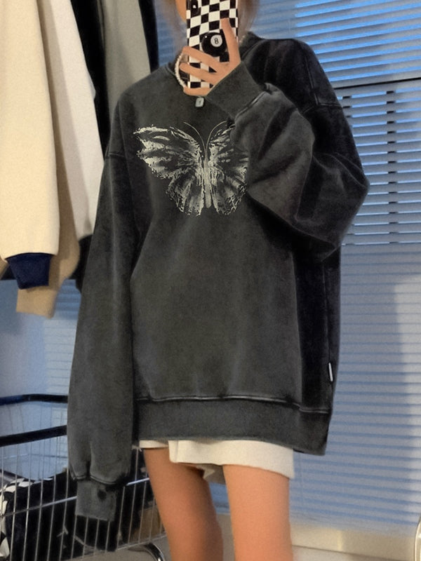 Distressed Butterfly Print Sweatshirt