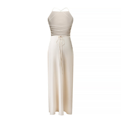 Spring Summer Women Fashionable Elegant Sexy Fitted Waist Pleated Rose Sling Dress